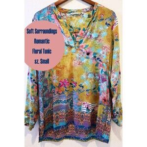 Soft Surroundings Women's Floral Boho Beachy Romantic Tunic Shirt Top sz. Small